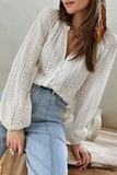 V-Neck Long Sleeve Button Up Lace Shirt