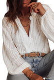 V-Neck Long Sleeve Button Up Lace Shirt