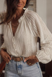 White V-Neck Long Sleeve Button Up Lace Shirt