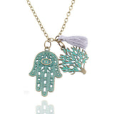 Hamsa Tree of Life Tassell 18K Gold Plated Necklace