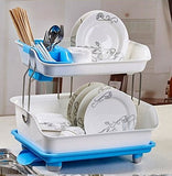 Prexo Kitchen 2 Layer Sink Dish Plate Drainer Drying Rack Wash Organizer with Tray Utensil Holder Basket (Color May Vary)