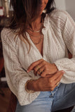 White V-Neck Long Sleeve Button Up Lace Shirt