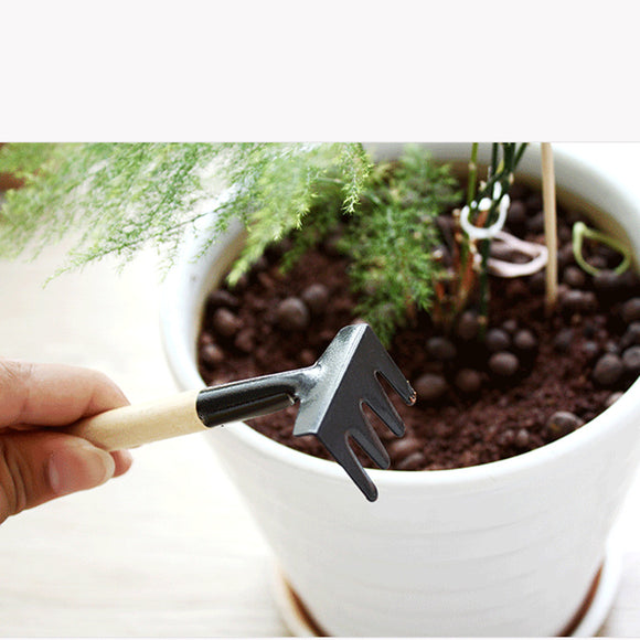 Mini Portable Gardening Tool Metal Head Shovel Rake Spade Plant Garden Soil Raising Flowers Wooden Handle Tool Set