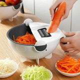 Shopper52 9 in 1 Vegetable Cutter with Drain Wet Basket Kitchen Shredder Grater Slicer Magic Multifunctional Rotate Vegetable Cutter - WETBASK