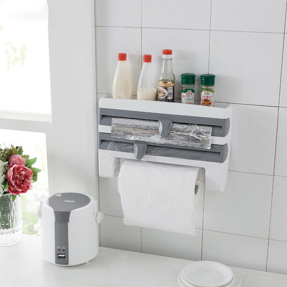 Paper Towel Tissue Storage Rack Kitchen Film Cling 4 In 1 Multifunctional Paper Dispenser Wall Mounted Paper Towl Roll Holder