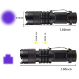UV LED Flashlight Mini LED Torch 395nm Zoomable blacklight Wavelength Violet Light Pet Urine Scorpion Feminine hygiene Detector
