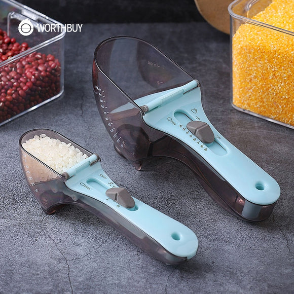 WORTHBUY Creative Adjustable Measuring Spoons With Scale Plastic Measuring Scoops For Baking Accessories Kitchen Measuring Tools