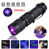 UV LED Flashlight Mini LED Torch 395nm Zoomable blacklight Wavelength Violet Light Pet Urine Scorpion Feminine hygiene Detector